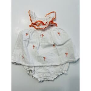 Janie And Jack 3-6 Months Baby Girl White Flamingo Romper